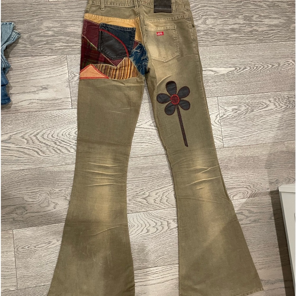 Miss Sixty Olive Green Flare Jeans with Patchwork & Flower